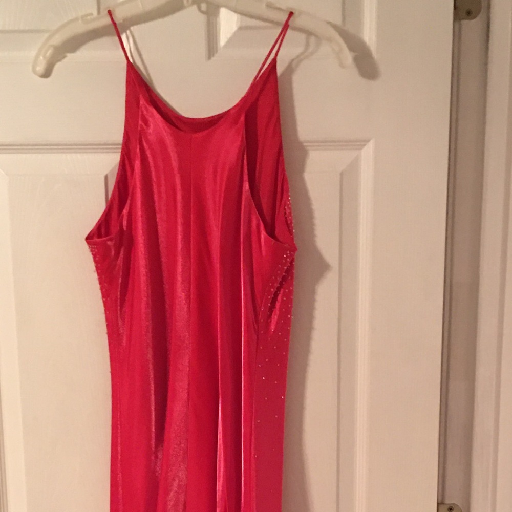 Hot pink prom or evening dress and attached slips with beaded front